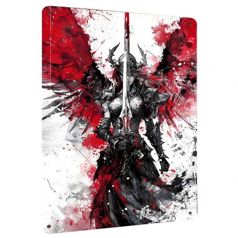 Dark Valkyrie Metal Wall Art Gothic Demon Wing Warrior Decorative Painting Living RoomWall Hanging