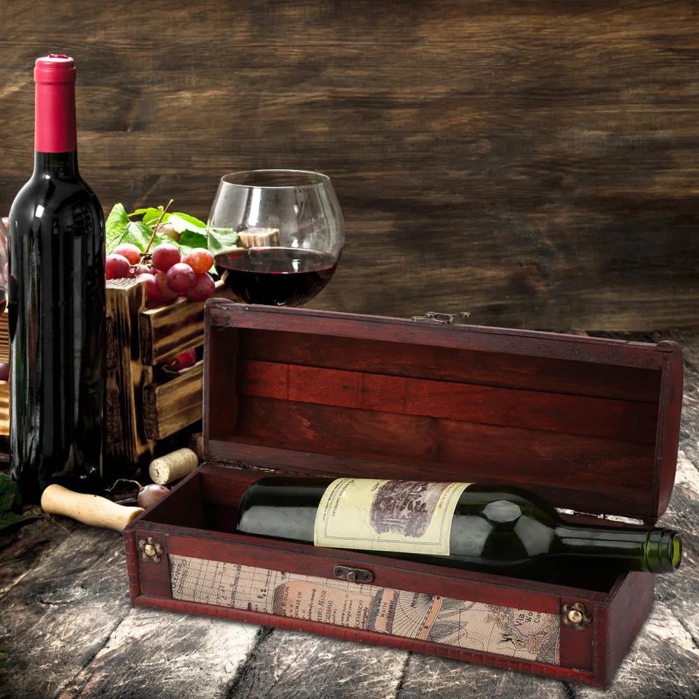 Vintage Wooden Red Wine Champagne Single Bottle Packing Storage Box Wedding Birthday Gift Wine Gift Box Wooden Wine Storage Box