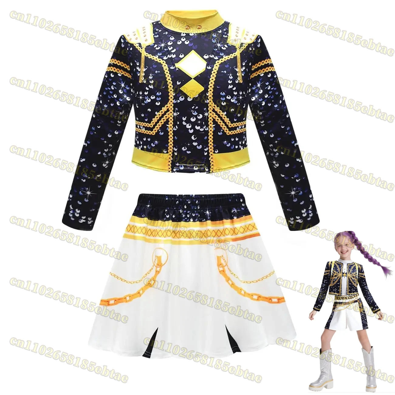 

New Kids Girls Kpop Demon Hunter Rumi Zoey Mira Cosplay Digital Print Costume Tops Skirt Set Child Performance Halloween Party