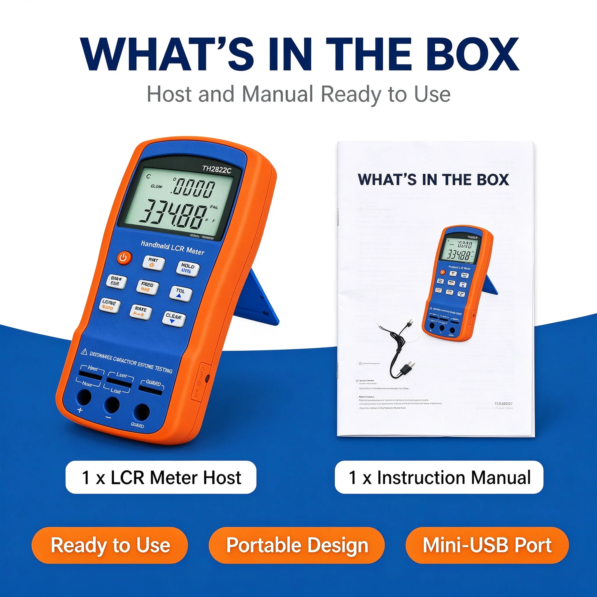 TH2822C Handheld Digital LCR Meter 100KHz ESR Tester Inductance Capacitance Resistance USB for Electronic Repair DIY