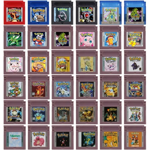 GBC Game Cartridge Pokemon Series 16 Bit Video Game Console Red Blue DX Prism Creepy Black Cock Pink Picross