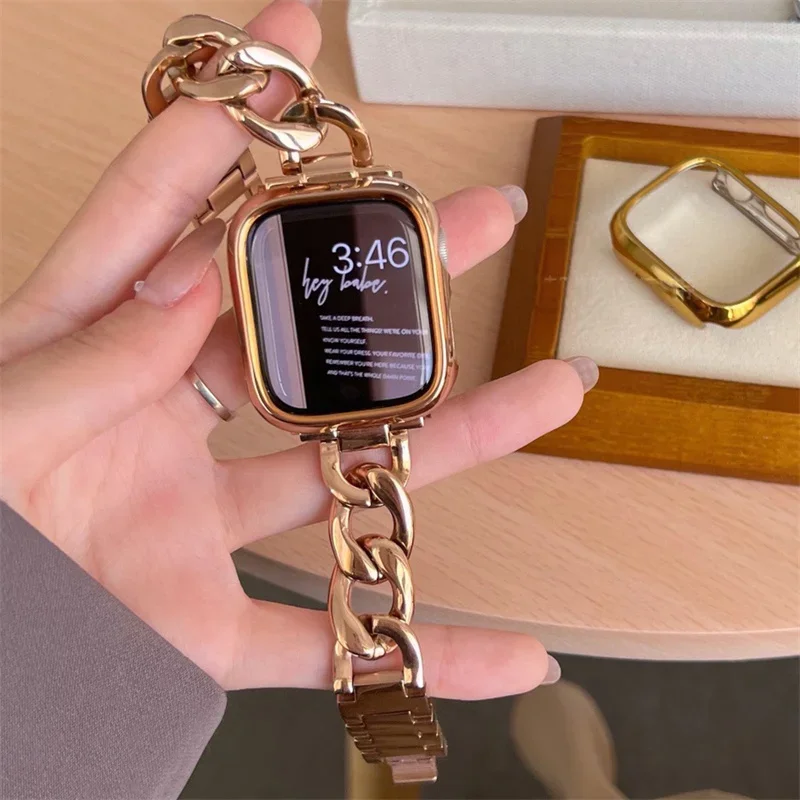 Luxury Gold Watch Band For Apple Watch 44mm 8 7 9 41mm  6 5 Stainless Steel Women Bracelet For iWatch Ultra 40mm 42mm 49mm Strap