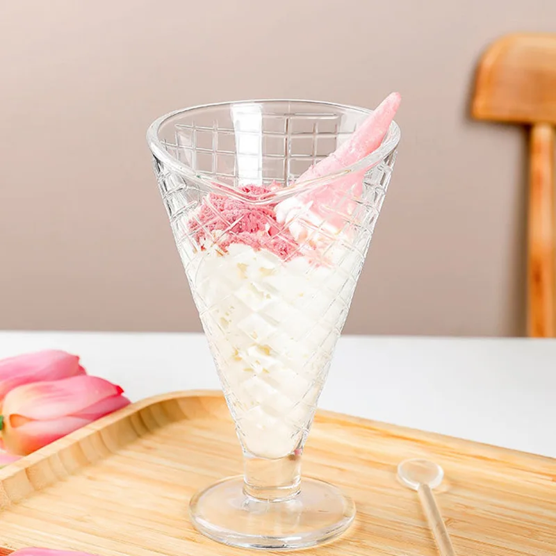 

Ice Cream Cup Household Cocktail Glass Dessert Bowl Simple Goblet Pudding Glass Grid Pattern Creative Wedding Gifts Yogurt Cups