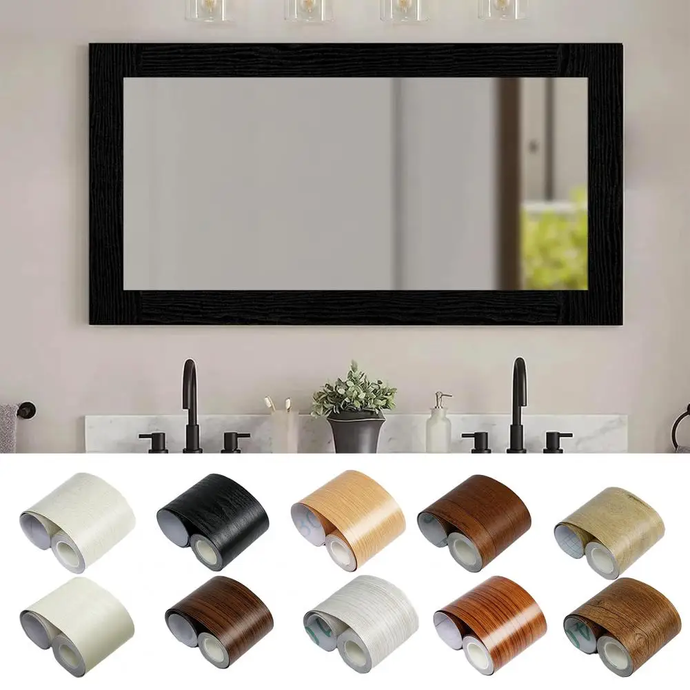32.8FT Wood Grain Wallpaper Border Peel And Stick PVC Border Wall Decor Removable Waterproof Bathroom Mirror Frame Sticker for B