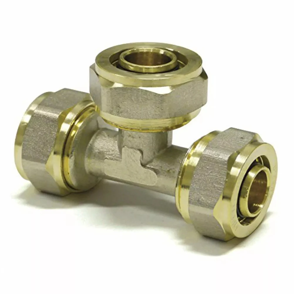 2pc Equal Tee 16mm-16mm-16mm Brass Connector For PERT-AL-PERT Or For PEX-AL-PEX Hot Water Underfloor Heating System