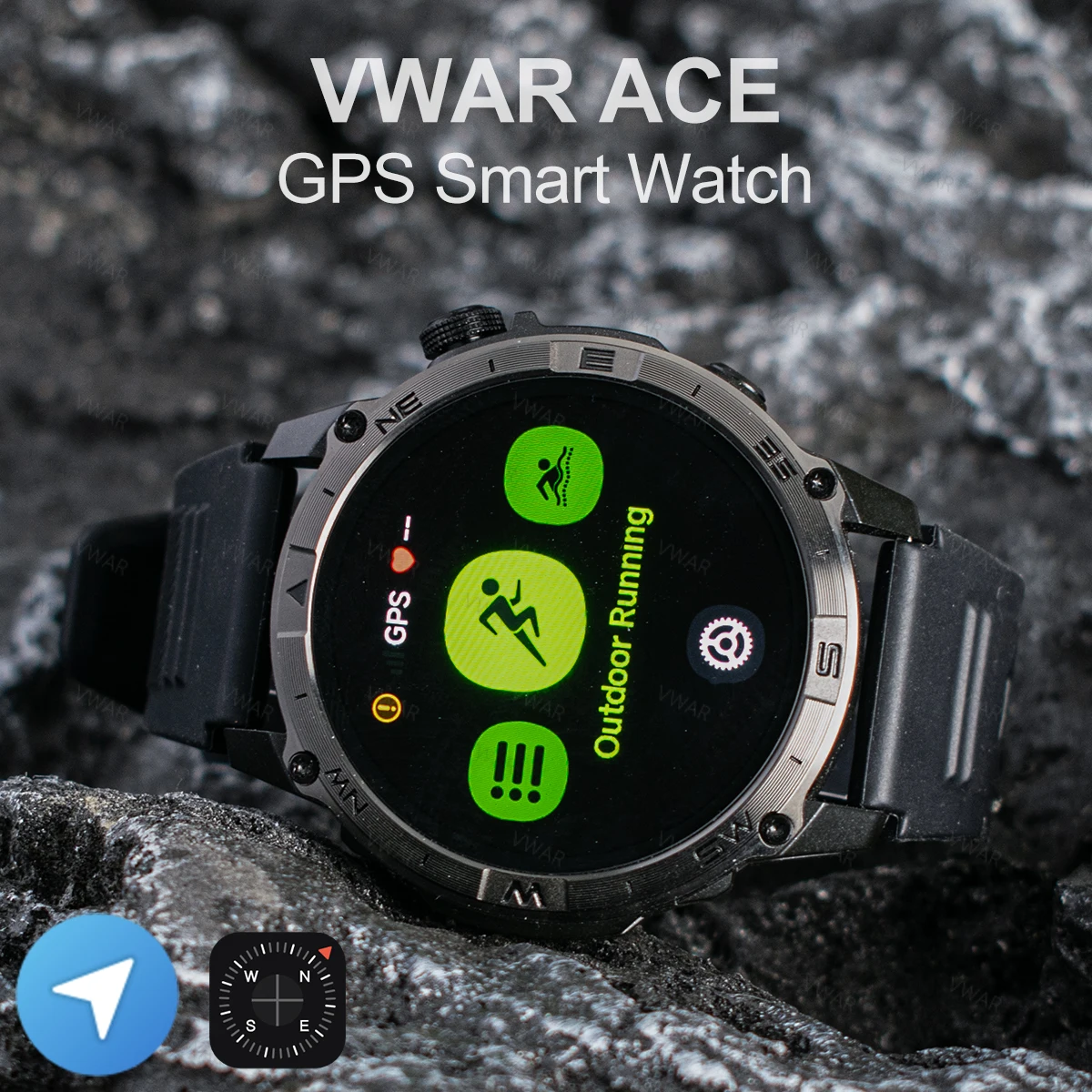 

GPS Military Waterproof Smart Watch VWAR ACE Men Outdoor Fitness Tracker Bluetooth call Built-in GPS for HUAEWI Sport Smartwatch