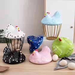 Creative Egg Organizer Storage Basket Ceramic Iron Decorative Fruit Egg Basket with Chicken Design Decorative Kitchen Egg Holder