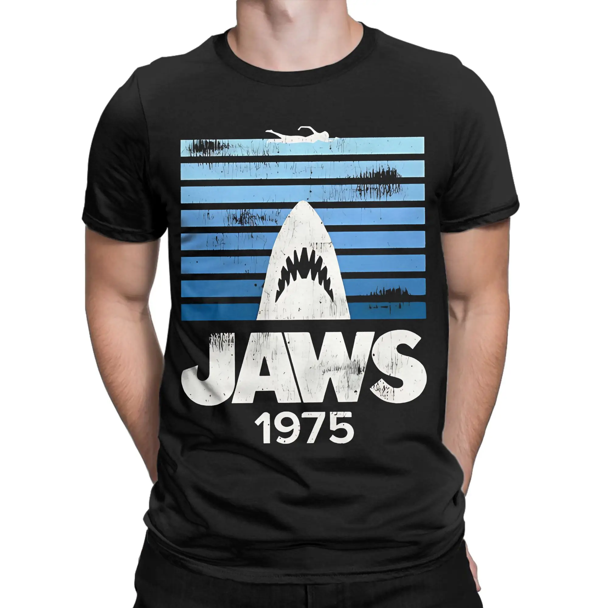 

Jaws Th Anniversary T-Shirt for Men Humor Cotton Tee Shirt Crew Neck Short Sleeve T Shirts Original Clothes