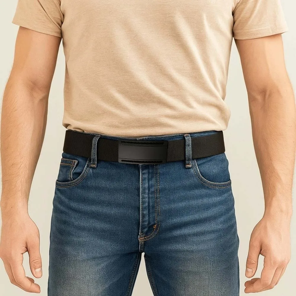 أزياء سبائك الرجال حزام من النايلون بلون التلقائي مشبك القماش حزام الملمس دائم قوي القماش حزام الأولاد #4