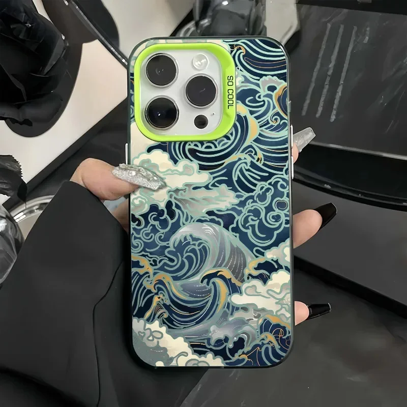 Japanese Waves Electroplate IMD Phone CaseFor Xiaomi Poco F6 X6 F5 X5 M6 Pro 4G Mi 13 12 11 Lite 5G NE 14T 13T 12T Pro Cover