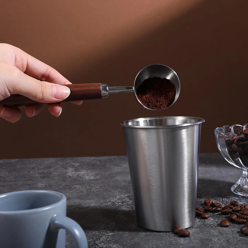 30ml Wooden Long Handle Stainless Steel Coffee Scoop Tablespoon Measuring Spoon Walnut Wood Coffee Spoons Cafe Decoration