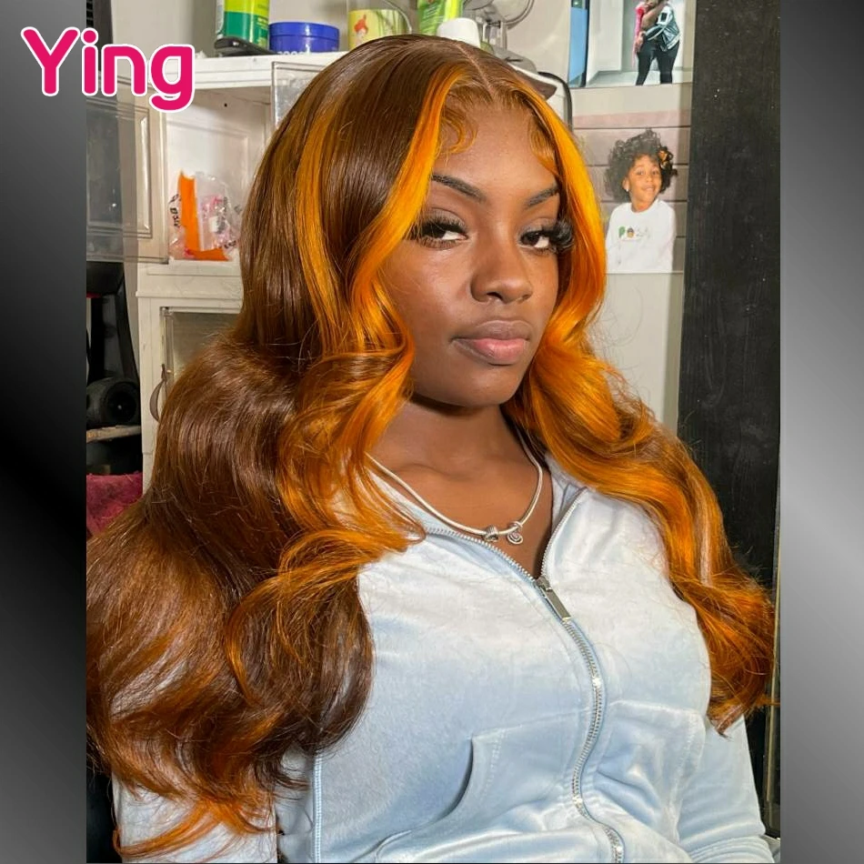 Highlight Orange Brown Colored 200% body Wave 13x4 13x6 Lace Frontal Wigs Human Hair 613 Blonde PrePlucked 5x5 Lace Closure Wigs