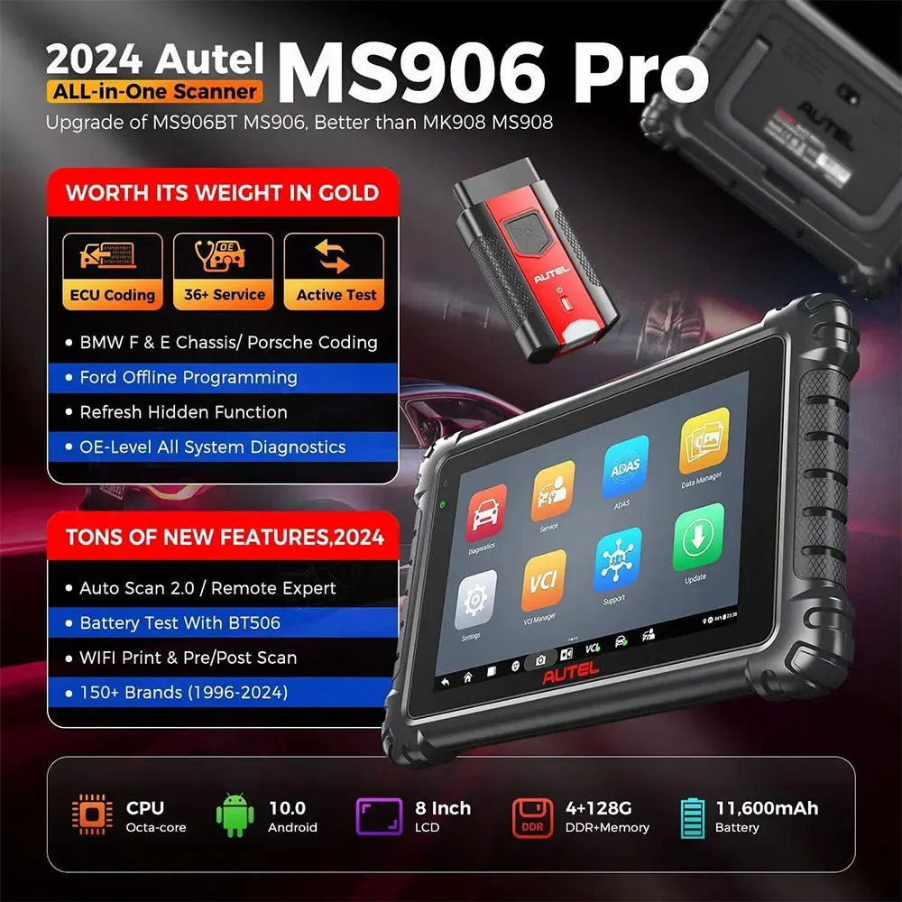 2024 New AUTEL MaxiSYS MS906 Pro OBDII Scanner Bi-Directional For Car ECU Coding Diagnostic Automotive tools PK MS906 MS906S