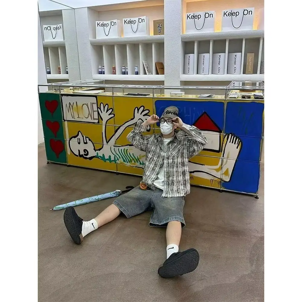 

Retro American Sle Corduroy Collar Patchwork Long Sve irt Men's Casual Versatile irt Spring Autumn Leisure Match