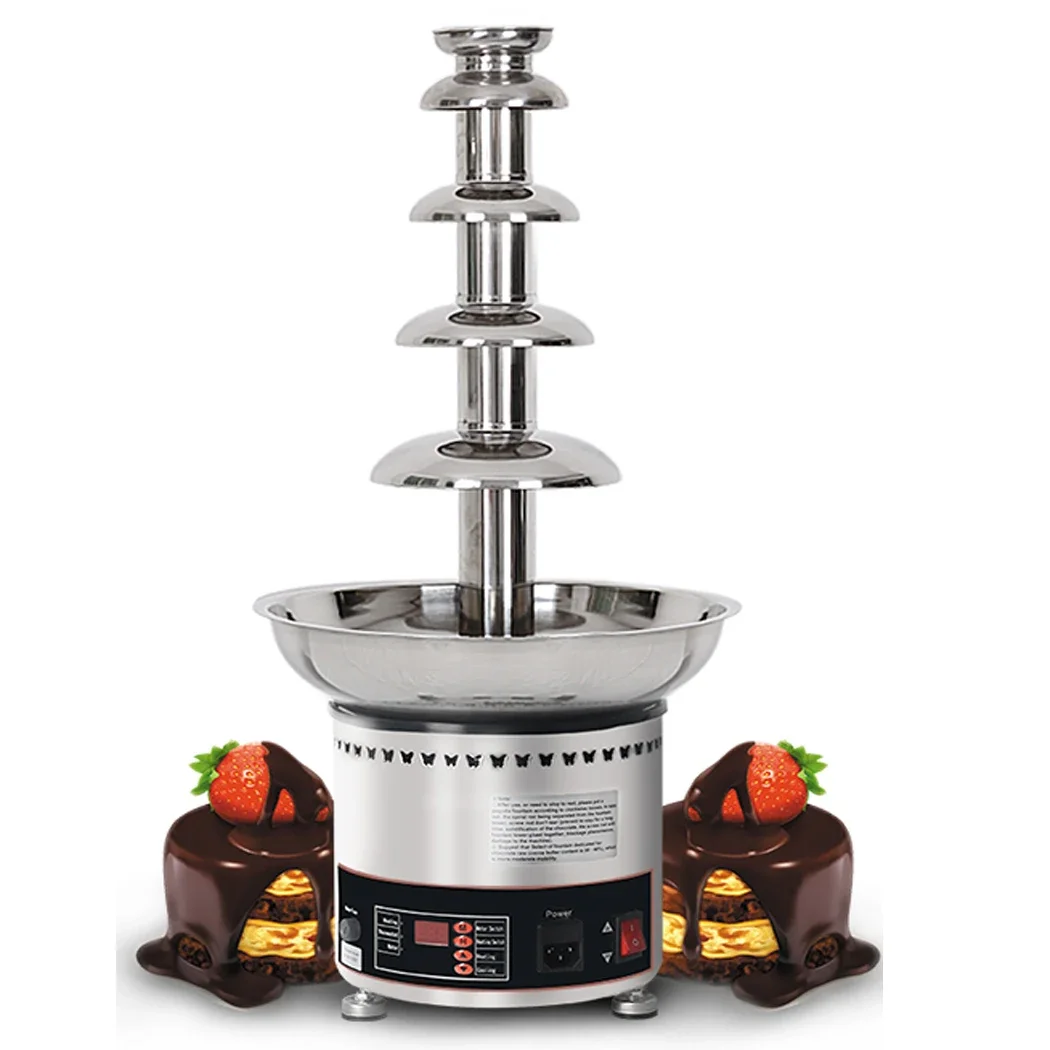 

Elegant Stainless Steel Chocolate Waterfall Fountain - 5 Tiers, Melting & Warming Function for Luxurious Weddings & Corporate