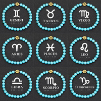 Zodiac Bracelet Horoscope Bracelet 12 Signs, 6mm Blue Howlite Bead String, Unisex Astronomy Jewelry, Birthday Friendship Gift Wh