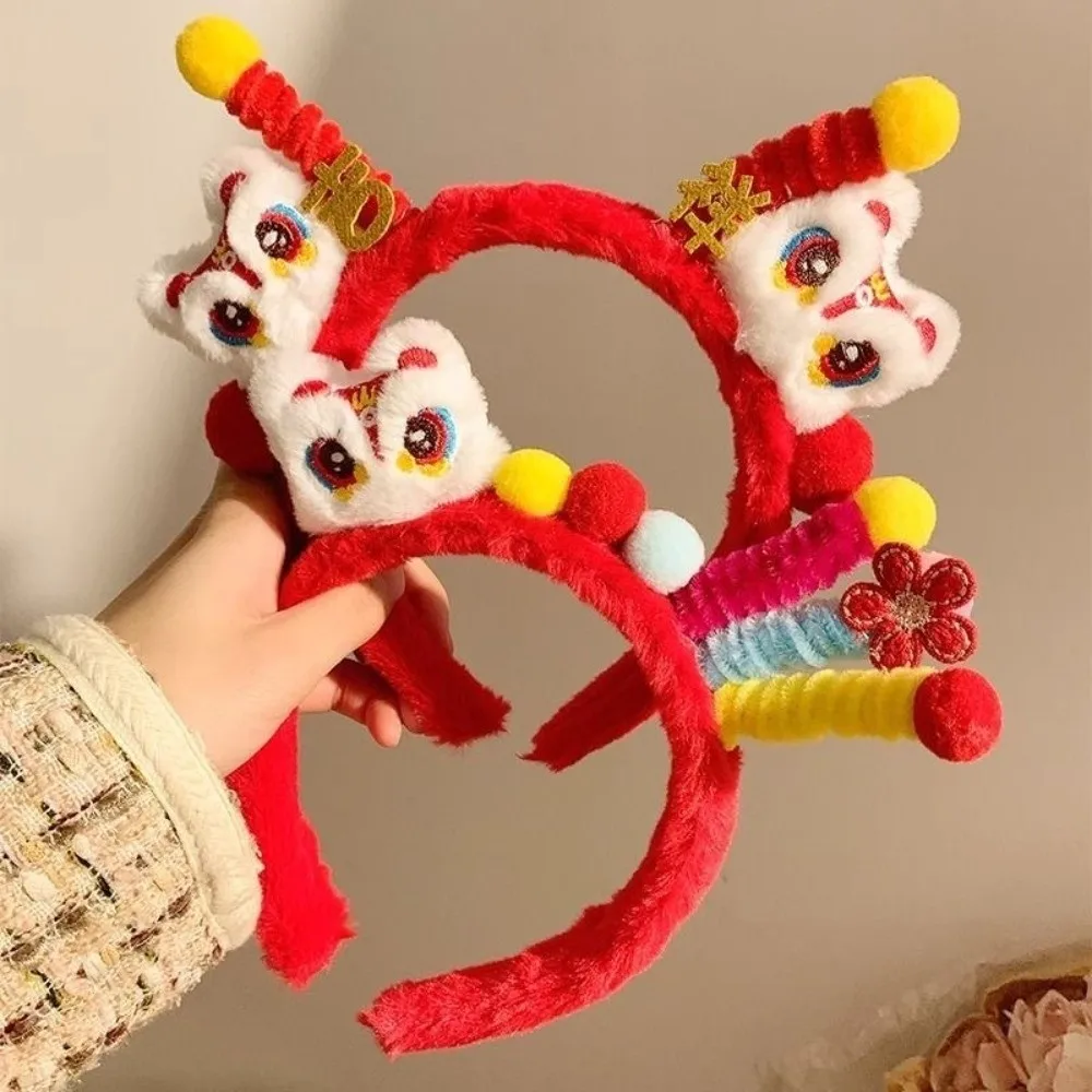 

Милый лев, новогодний обруч для волос, вышитый бант, цветок, повязка для волос в древнем стиле, золотой замок, костюм Тан, красная повязка на голову, зима