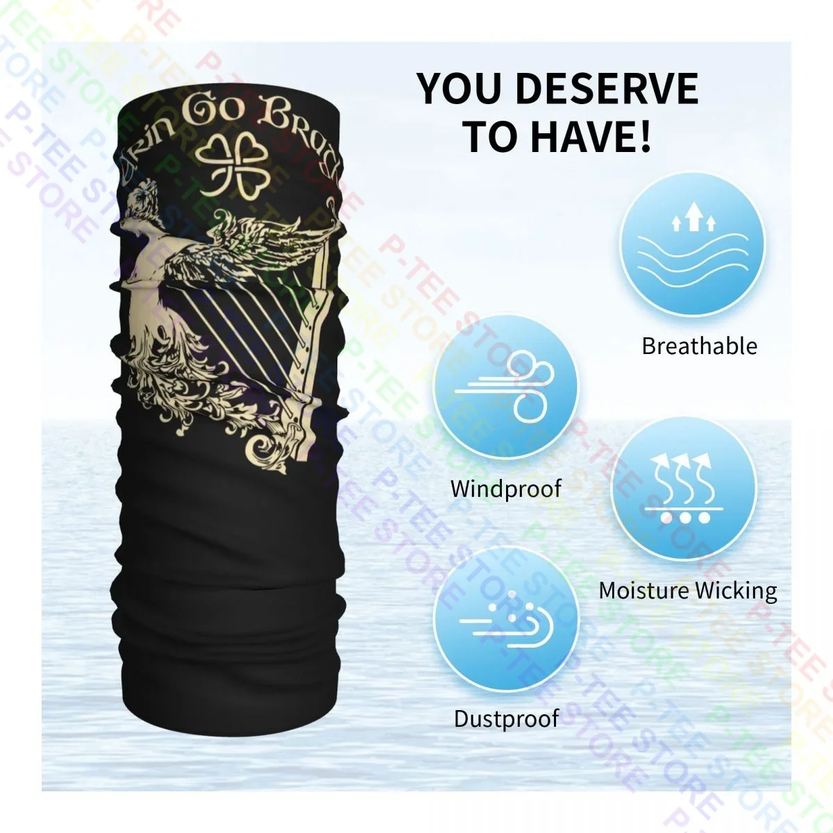 Erin Go Bragh Eire Irish Harp Ireland St. Patricks Day Neck Gaiter Bandana وشاح قناع الوجه أغطية الرأس