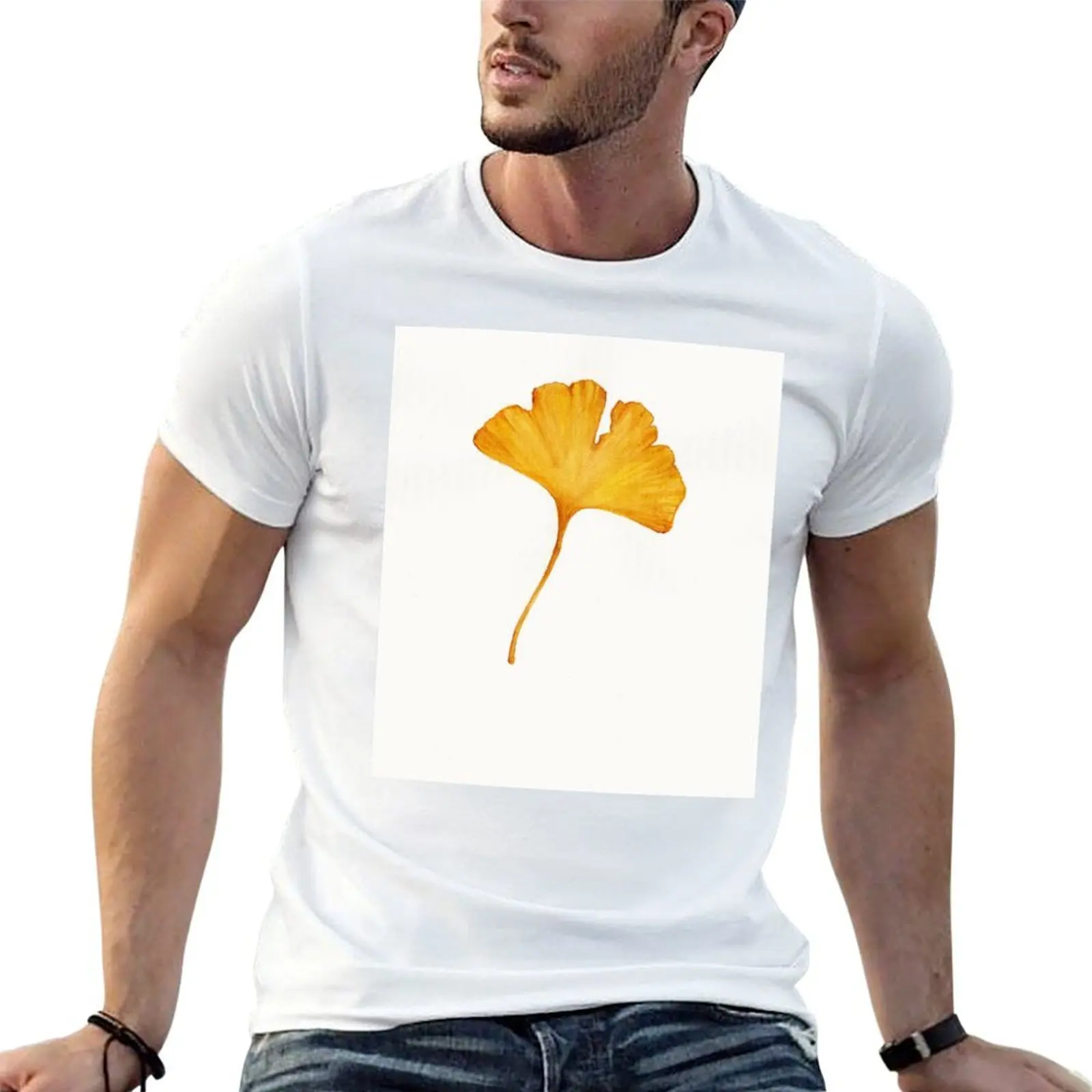 Yellow Ginkgo T-Shirt t shirts for man graphic tees cotton t shirts man 100% t shirts for man pack cotton T-shirt