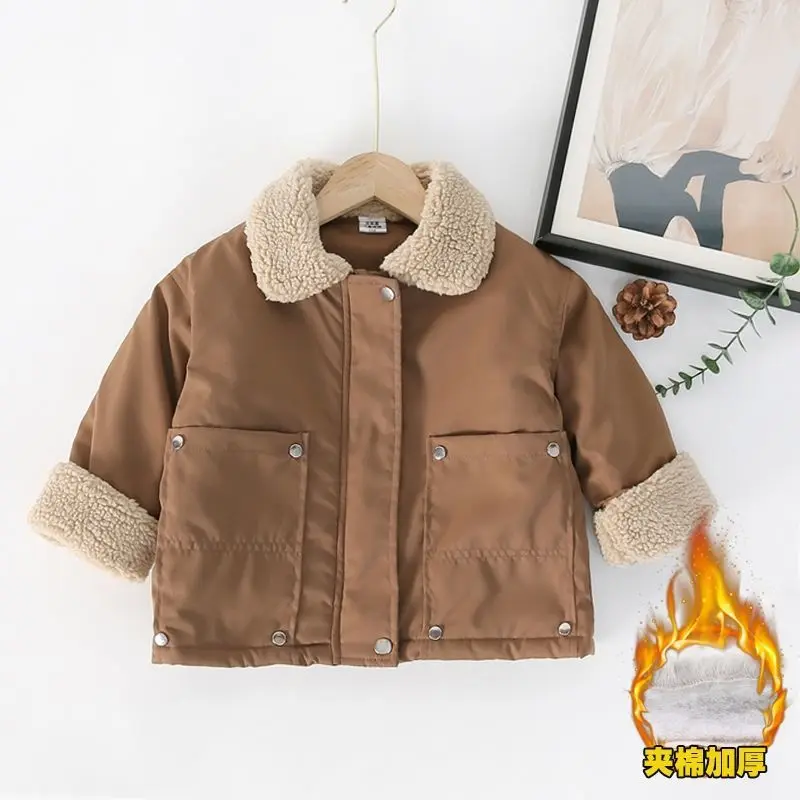 Boys\' Thickened Padded Jacket 2024 New Fleece Padded Coat Thickened Baby Winter Clothes Children\'s Cotton-Padded Clothes Fur