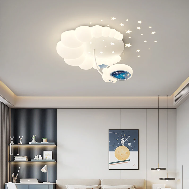 Creativo Asrtonaut Luna Lampade da soffitto Cielo stellato Luce notturna 220V Aereo Plafoniera per bambini Camera da letto Asilo nido Ragazza Ragazzo