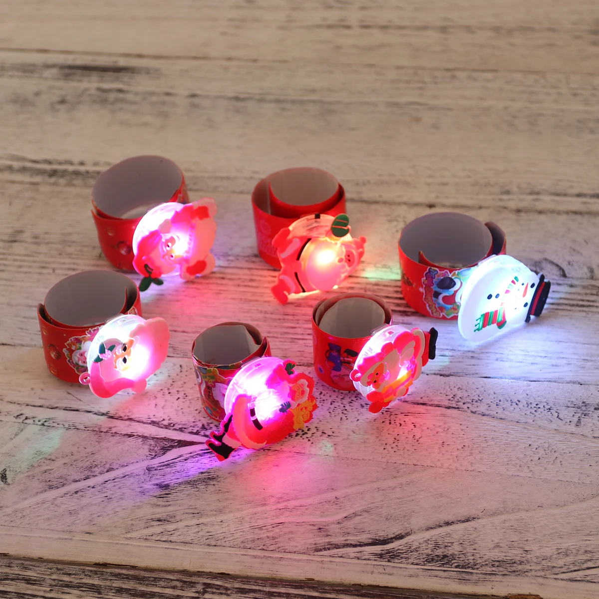 

12pcs LED Lights Santa Claus Snowman Christmas Slap Bracelet Christmas Circle Wristband For Kids Boys Girls Adults Christmas Par