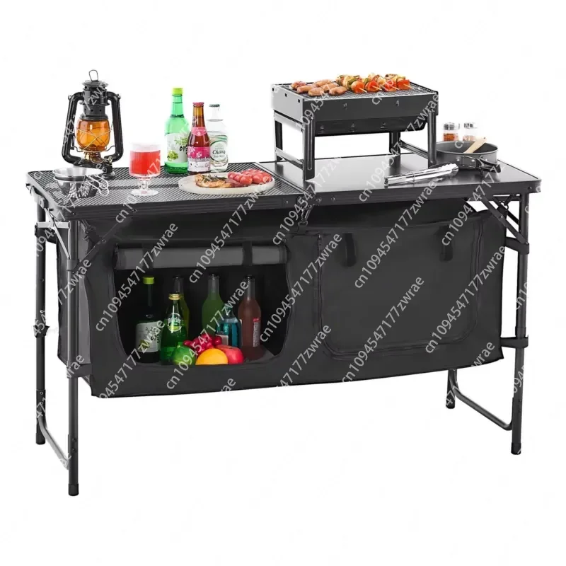 Lightweight Aluminum Outdoor Cooking Table 3 Adjustable Heights Portable Kitchen Table for Camping Cooking Campsite Kitchen