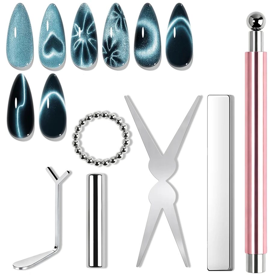 6-delige Cat Eye nagelmagneet gereedschapsset, Franse tips Cat Eye hartmagneten nagelmagneet stok Cat Eye gel polish magneten gereedschap manicure