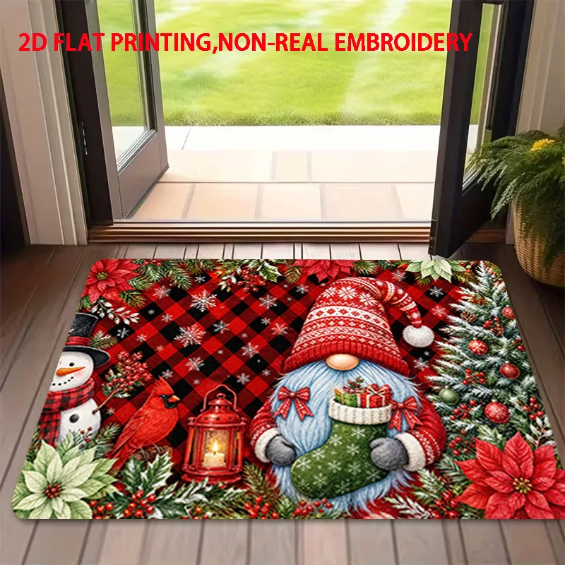 Vintage Pair Deer Christmas Doormat Winter Pine Berry Printed Floor Rug Holiday Decor Carpet for Indoor Entry Porch Decor