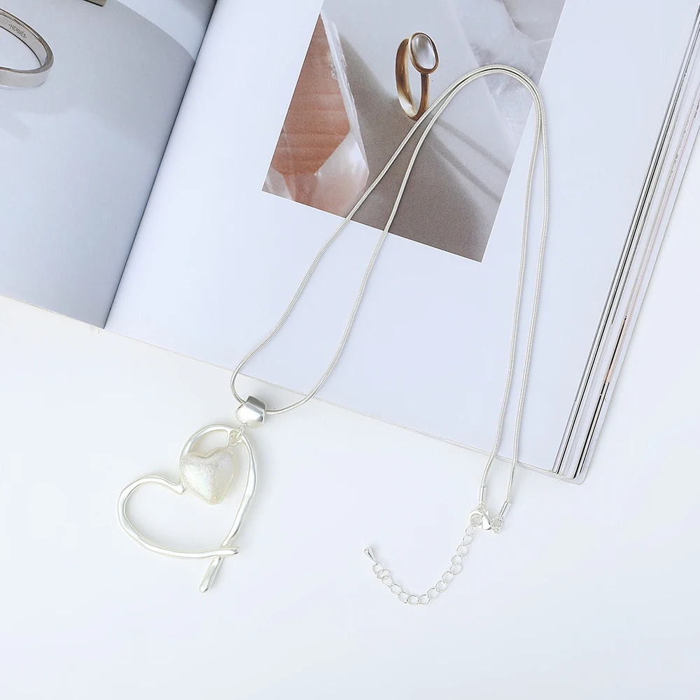 Trendy Alloy Statement Gift Double Heart Necklace Jewelry Dainty Pendant Women Necklace for Mother Day Gift