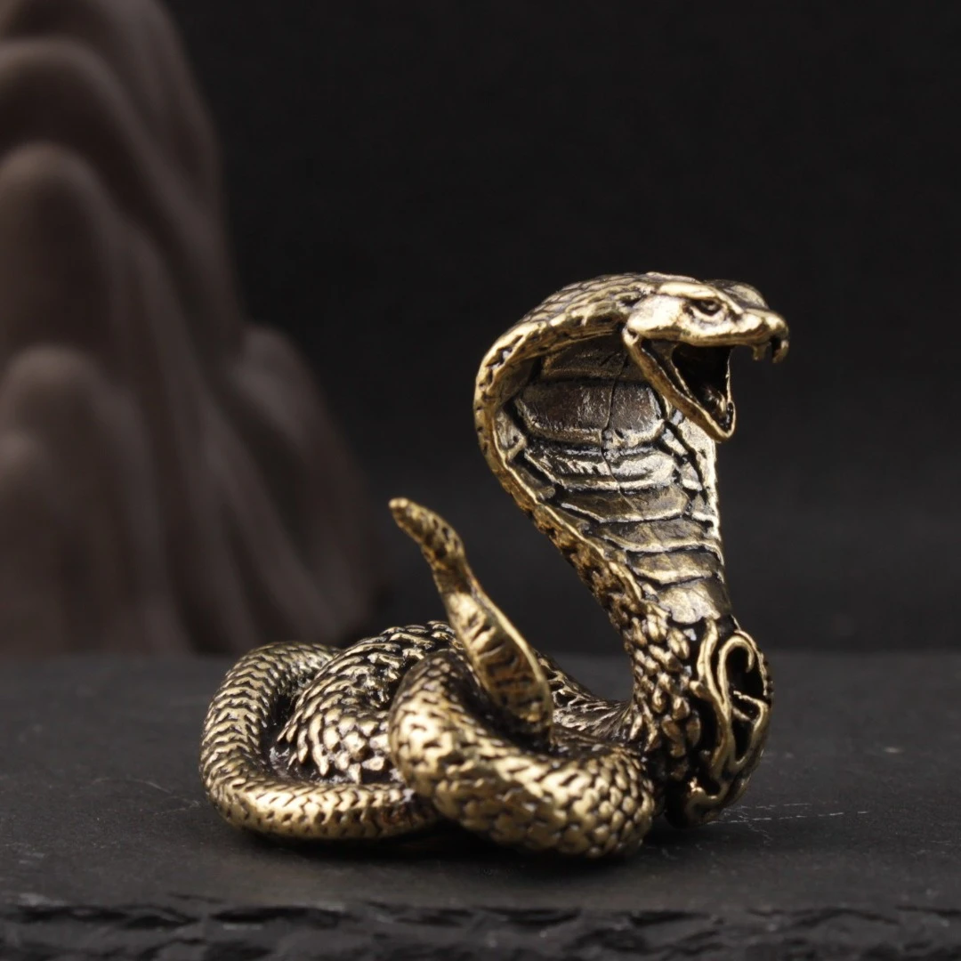 Estatuilla de Serpiente Miniatura de Latón Sólido, Cobra Antigua, Figura Decorativa del Zodiaco, Adorno de Escritorio, Mascota de Té, Artesanía para Decoración del Hogar