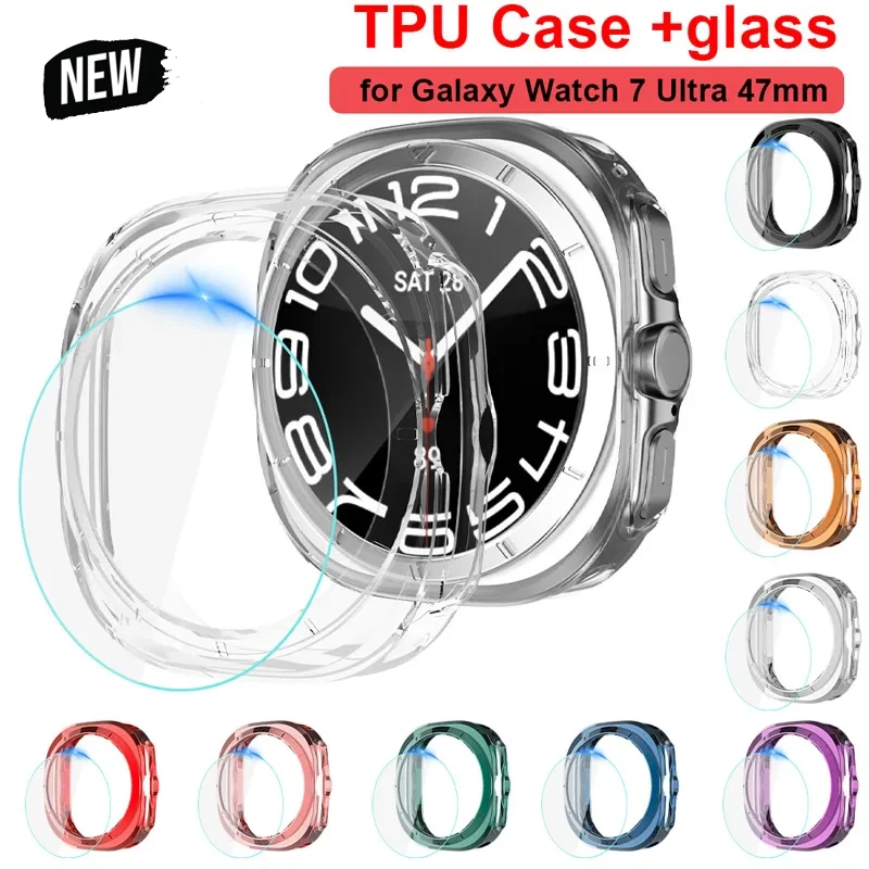 Glas + Abdeckung für Samsung Galaxy Watch 7 Ultra 47 mm, weiche TPU-Hülle, Stoßstangen-Displayschutzfolie für Galaxy Watch 7 Ultra, Zubehör