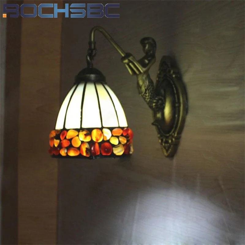 

BOCHSBC Tiffany style stained glass Nordic jade retro wall lamp for bedroom bedside lamp living room hallway wall light LEDdecor