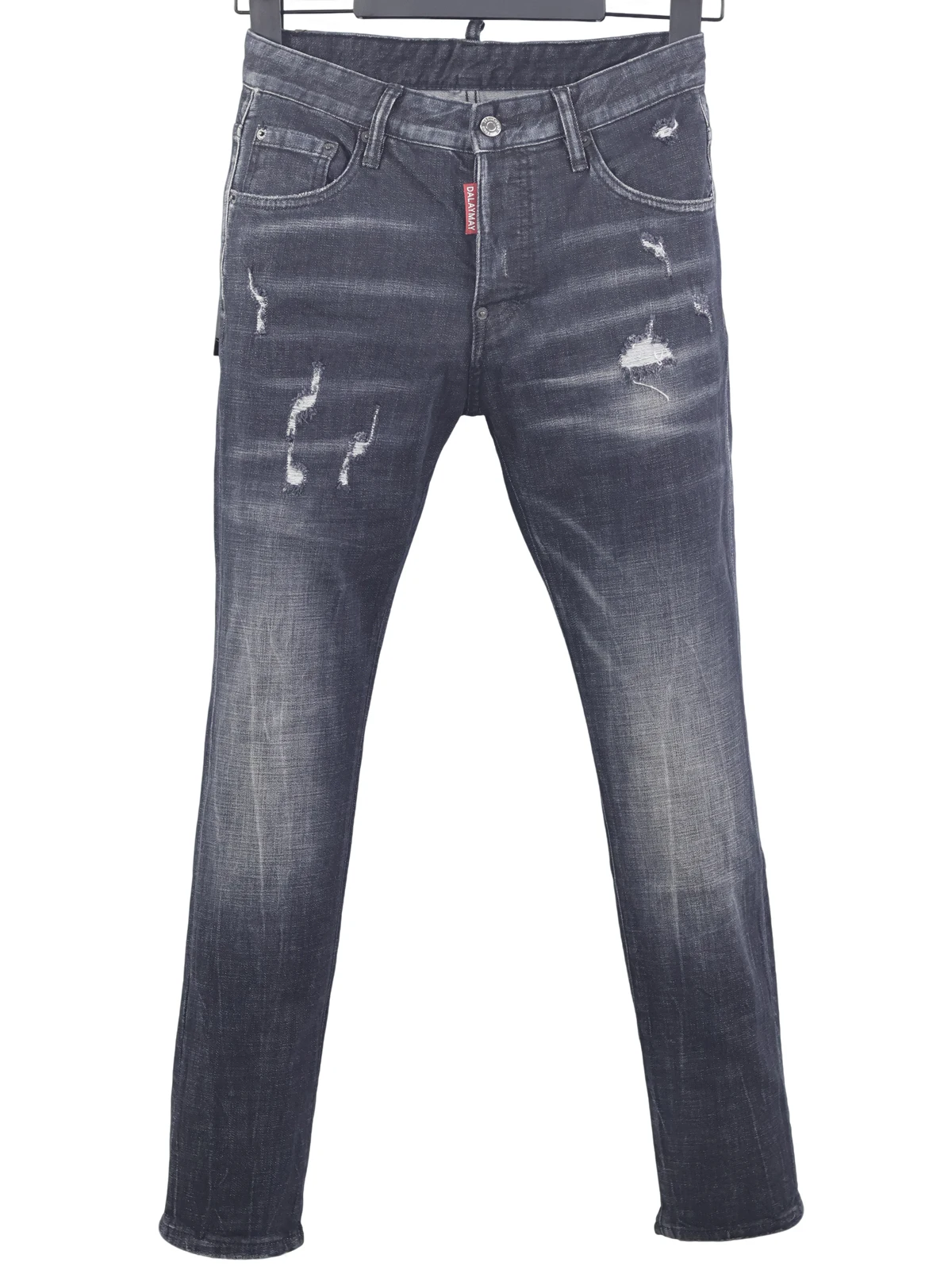 

6086 Four Seasons New D2 Jeans Men's Washed Ripped Hole Patch Paint Three-dimensional Cutting Feet Black