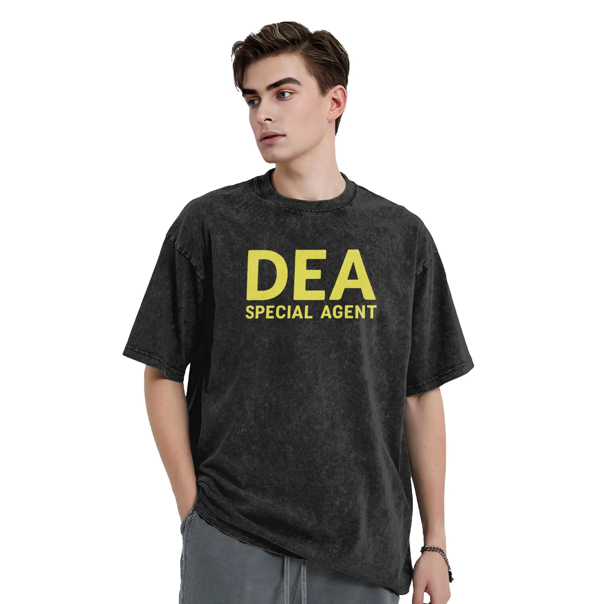 Vintage DEA Special Agent Drug Enforcement Administration T-Shirt for Men Crew Neck Pure Cotton Washed Tees Plus Size Tops