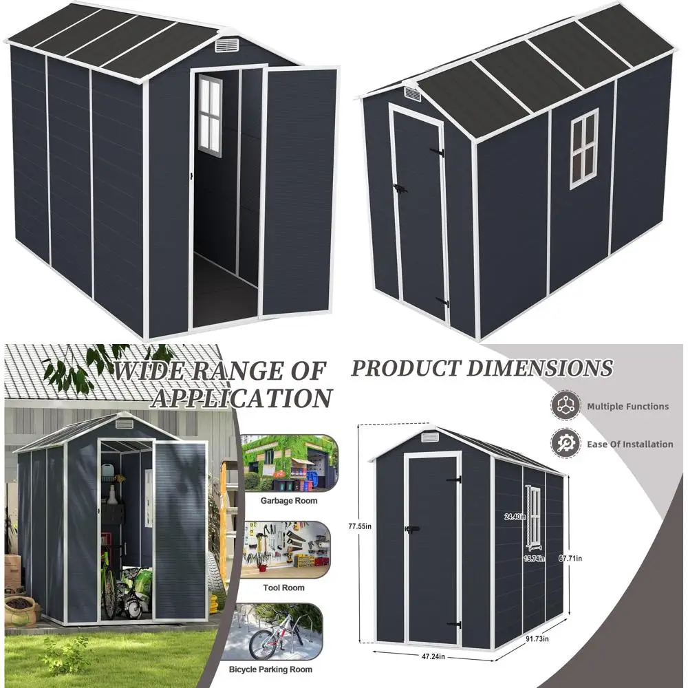 

Сарай для хранения на открытом воздухе 8x4 фута с полом, окном, запирающейся дверью и вентиляционными отверстиями - идеально подходит для садового инвентаря, велосипедных принадлежностей и газонокосилок