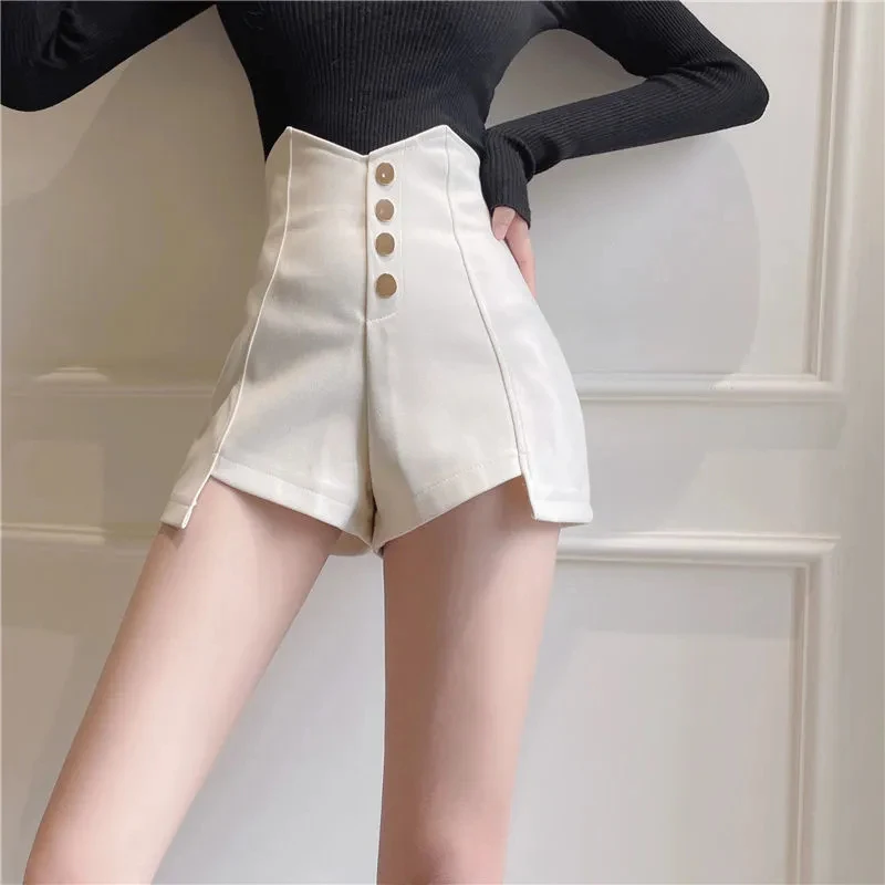 

Korean Elegant Irregular Shorts Women Skinny Fashion High Waist Button Zipper Office Lady Solid Pants Black Streetwear Shorts