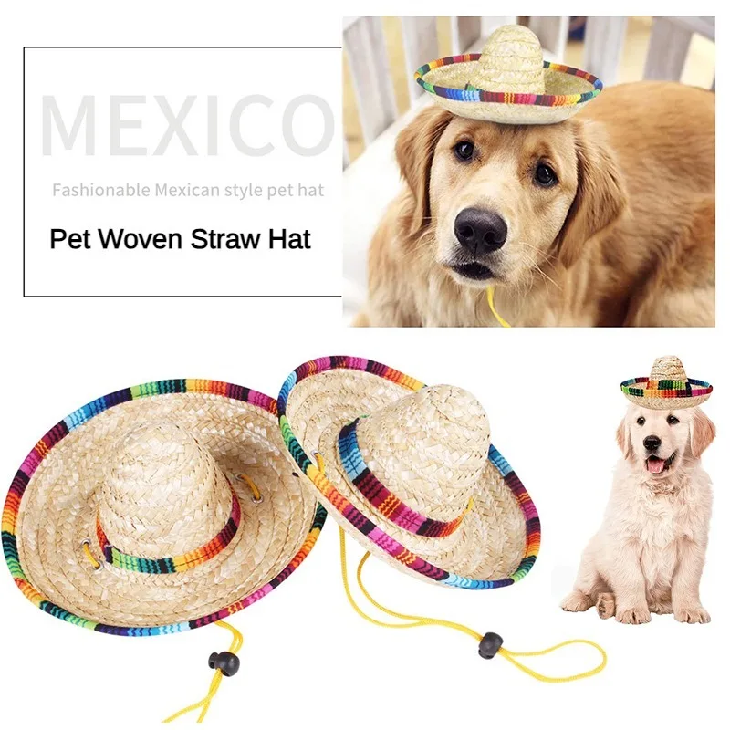 15/22cm Retro Farmer Pet Straw Hat Mini Dog Hat Cat Hat Sun Shade Adjustable Hat for Halloween Easter Beach Party Pet Supplies