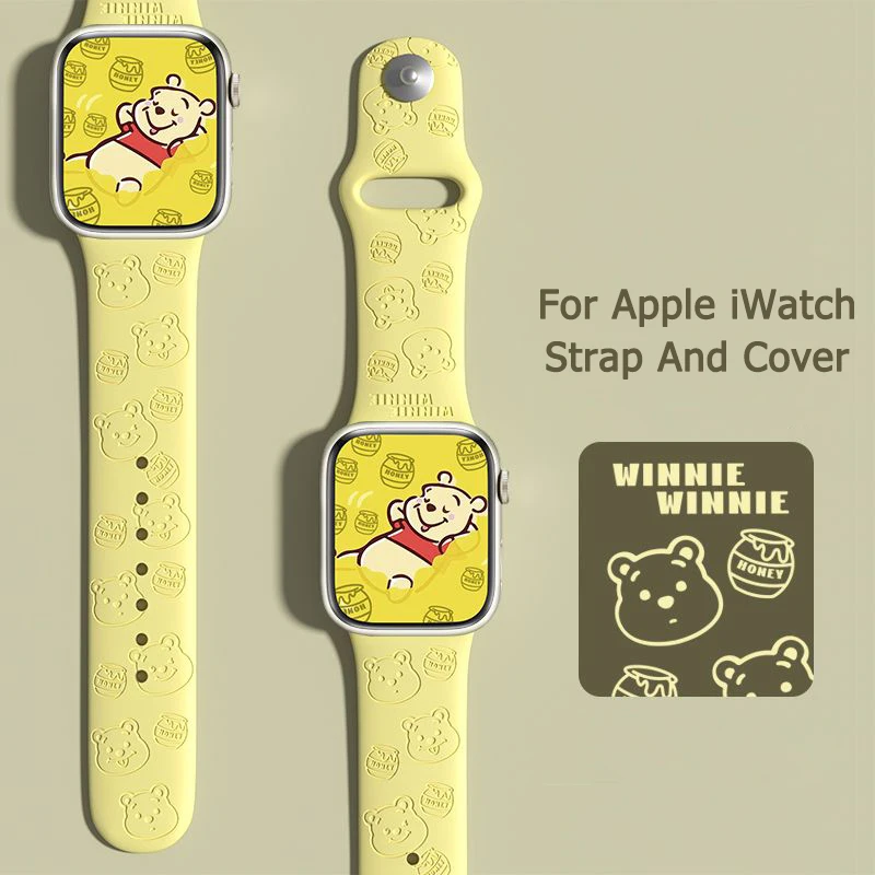 Cartoon Pooh Bear Silicone Strap for iWatch Band 49Mm 41Mm 45Mm 44Mm 42Mm 40Mm 38Mm Disney for iwatch Se 2/3/4/5/6/7/8/9/Ultra