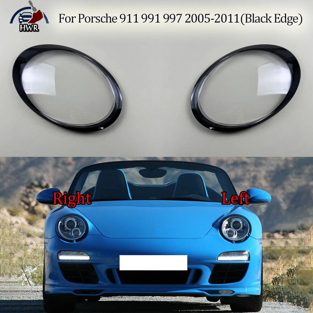 

Headlamp Cover Transparent Lamp Shade Case Headlight Shell Lens Plexiglass 2005-2011 For Porsche 911 991 997 (Black Edge)