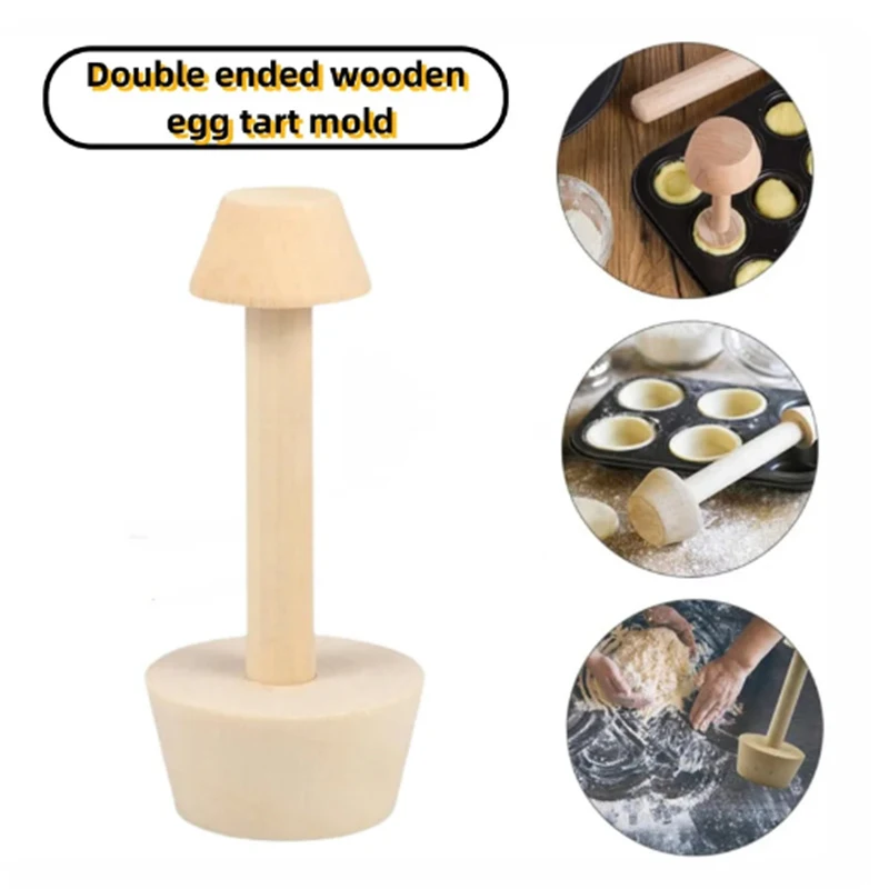 Wooden Egg Tart Pie Mold Double-headed Egg Tart Pie Bottom Mold Wooden Color Egg Tart Mold Rolling Pin Kitchen Gadget