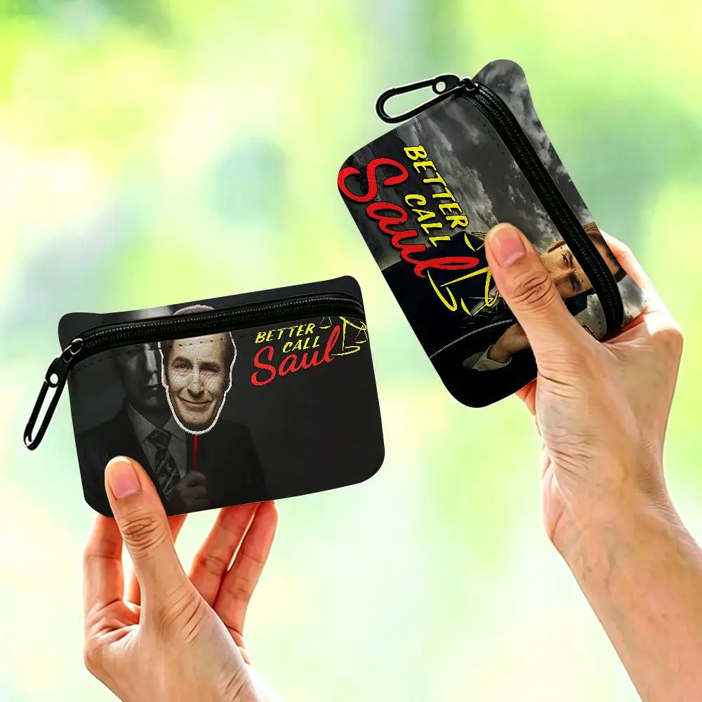 Classic Crime B-Better C-Call S-Saul Compact Oxford Cloth Zipper Pouch Detachable Carabiner Mini Coin & Key Wallet