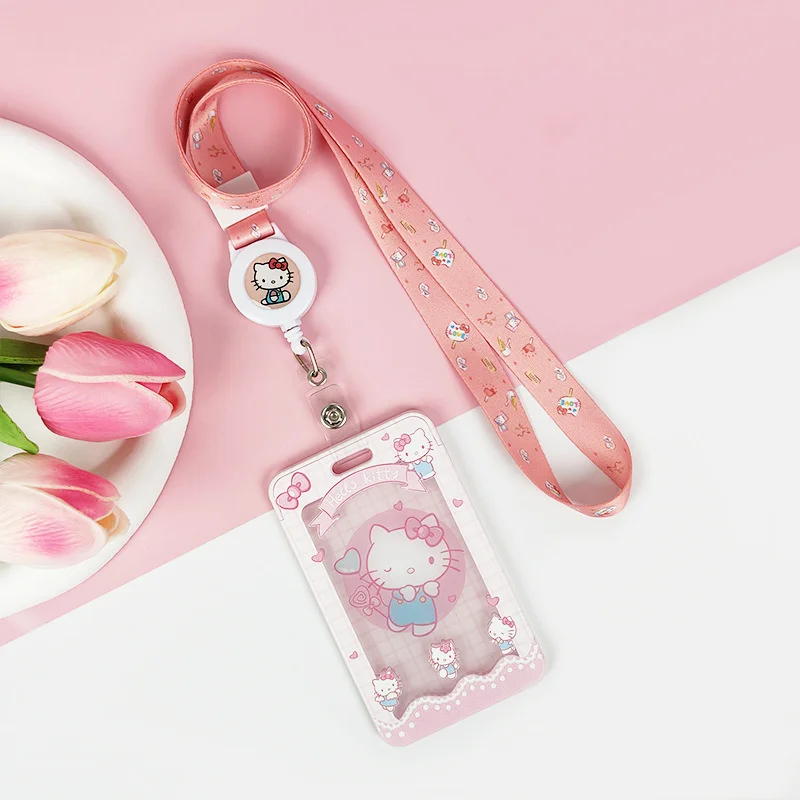 Sanrio Cinnamoroll Kuromi HelloKitty Cartoon Subway Bus ID Card Protective Sleeve Slide Cover Card Storage Case Keychain Pendant