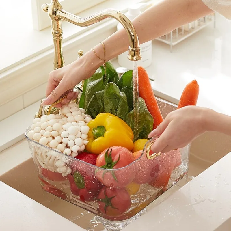 

F74 Japanese Style Vegetable Washing Basin, Pink Vegetable Basket, Kitchen Washing Tool, Large Capacity Draining Basket