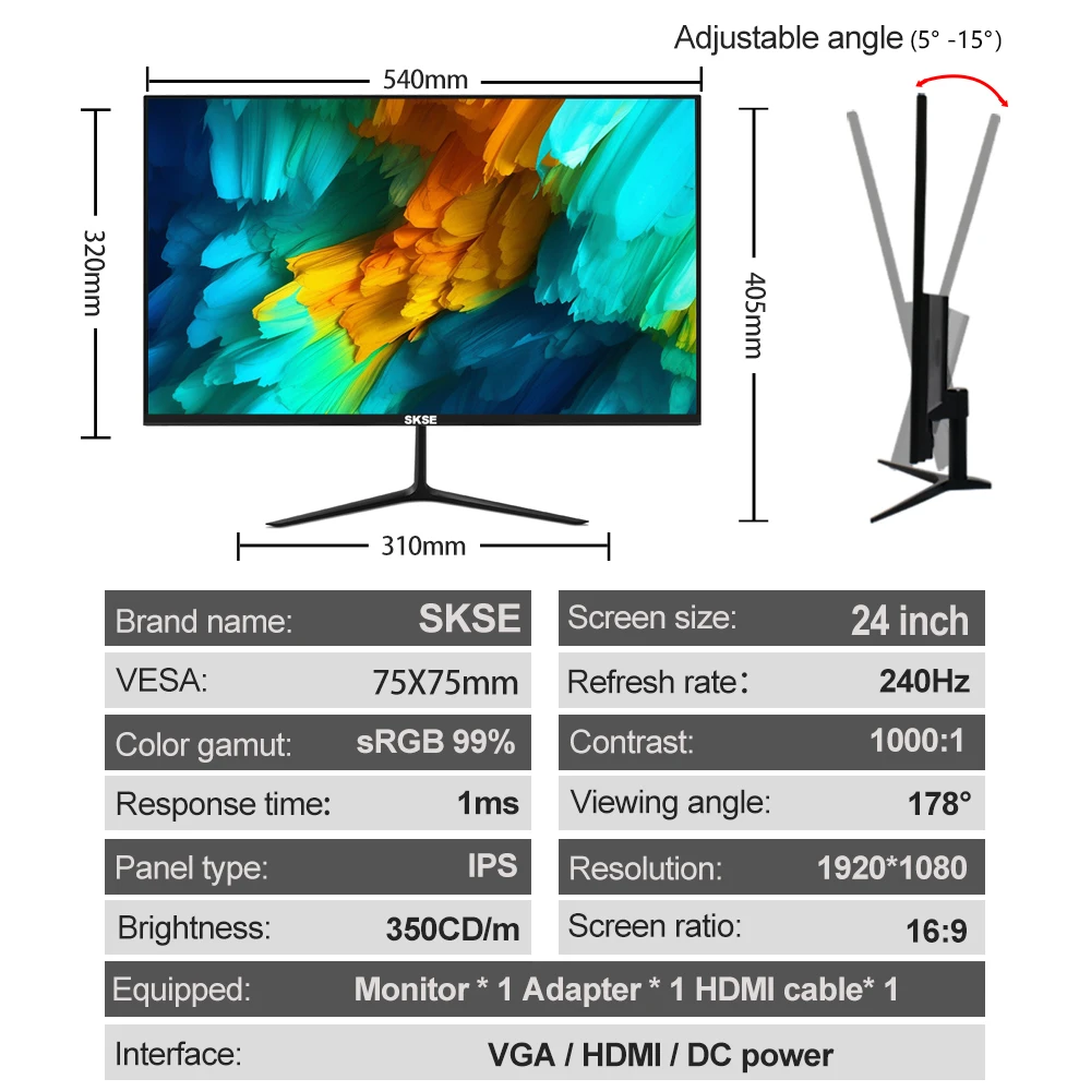 Imagem -02 - Monitores de Jogo Skse com Ecrã Lcd 240hz 24 Ips hd Área de Trabalho Jogos Tela Plana Compatível com Hdmi dp pc