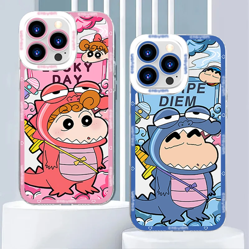 Dinosaur C-Crayon S-ShinChan Soft Silicone Case For iPhone 16 Pro Max 15 14 Plus 13 12 11 Pro XR XS X 8 7 SE 2020 Clear Cover