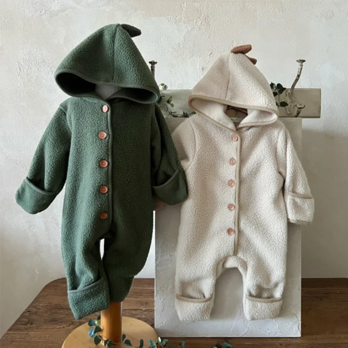 0-24M Newborn Boy Girl Dinosaur Baby Romper Winter Clothes Long Sleeve Hooded Jumpsuit Cute Sweet Outfit