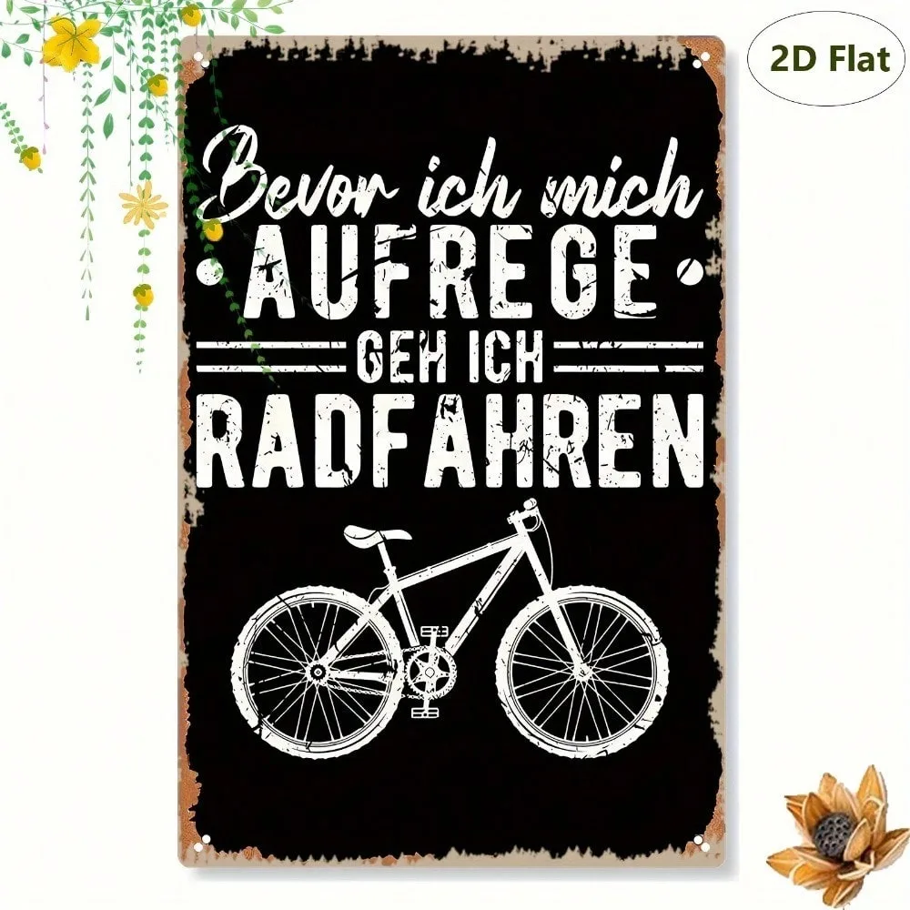 

Vintage Retro Cycling Bike Metal Wall Art Decor - 1pc 2D Flat Rustic Wall Sign with German Quote, Perfect for Art Deco, Valentin