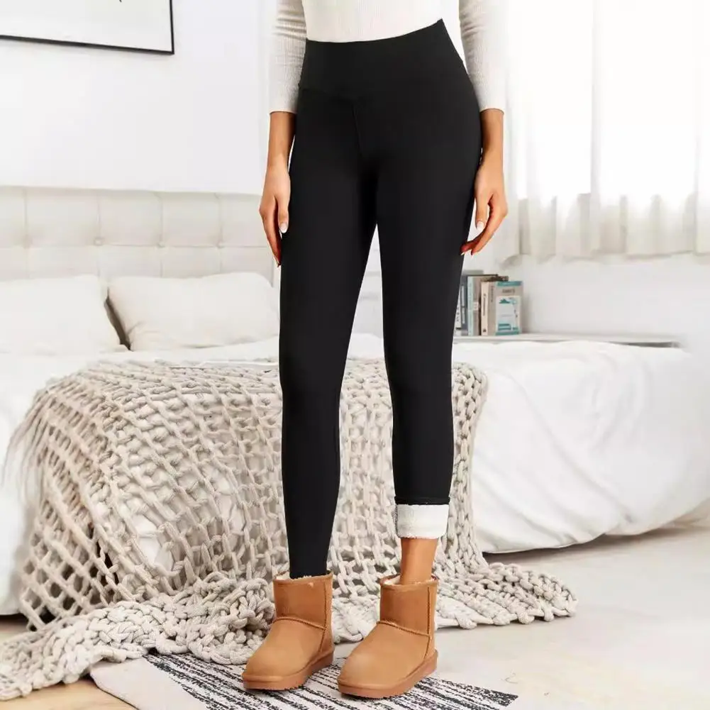 Thickened Slim Warm Pants Women Thicken Leggings Winter Solid Color Fleece Warm High Waist Slim Pants Female