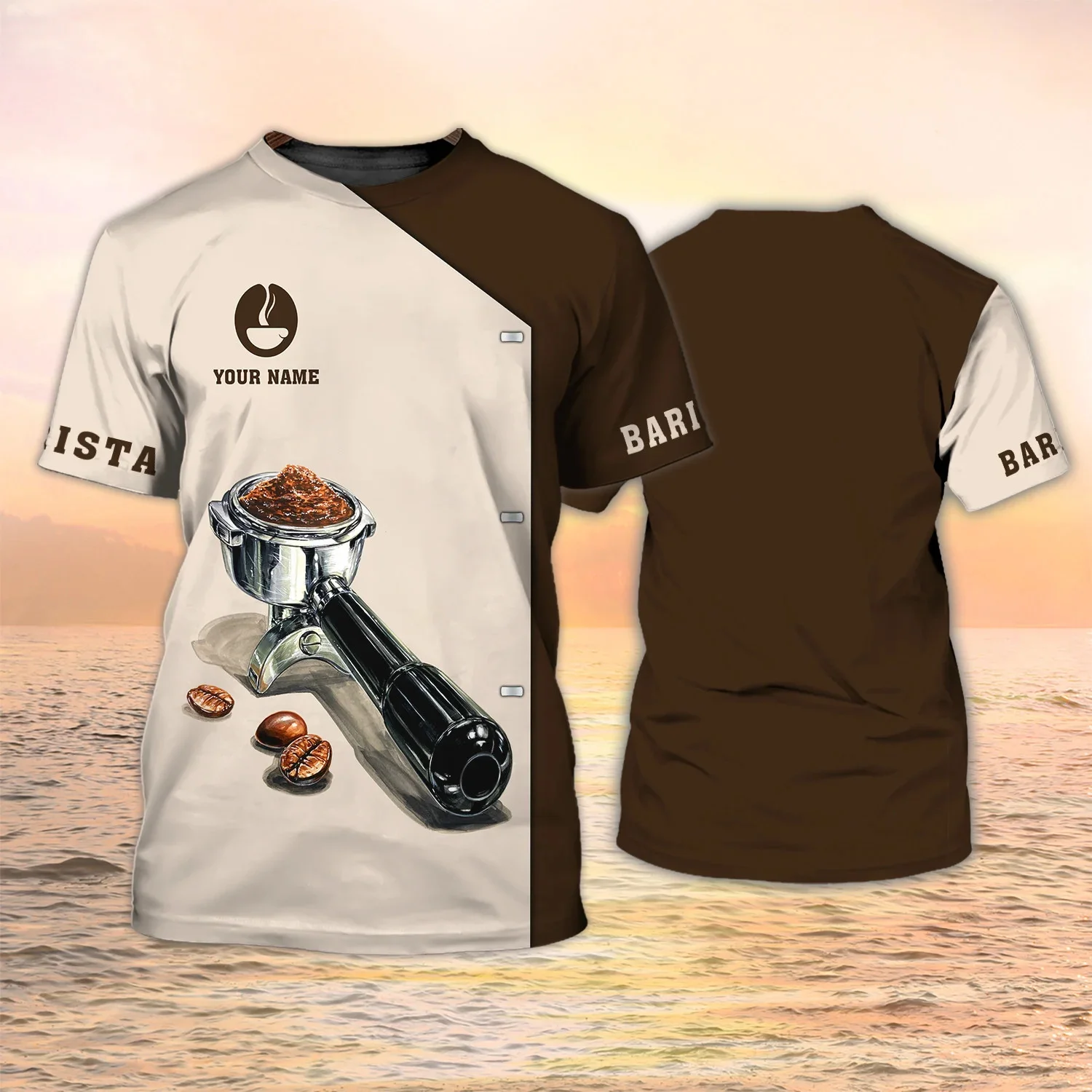 Newest Summer Men‘s T-shirt Barista Apron Personalized Name 3D Printed t shirt Unisex Casual Tshirt Coffee Shop Uniform DW101 view 4